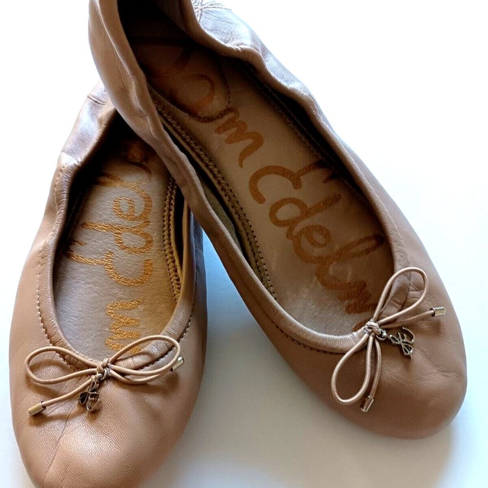 Sam Edelman Shoes Womens Felicia Ballet Flat Slip On Beige Leather Closed Toe 8W